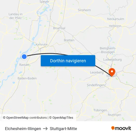 Elchesheim-Illingen to Stuttgart-Mitte map