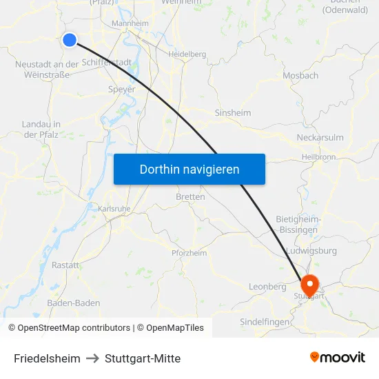 Friedelsheim to Stuttgart-Mitte map