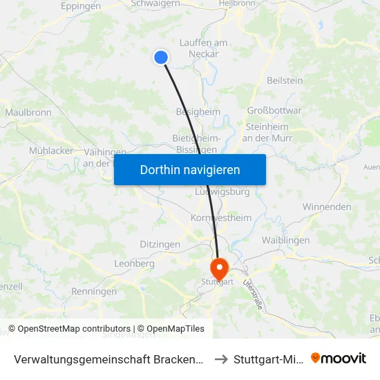 Verwaltungsgemeinschaft Brackenheim to Stuttgart-Mitte map