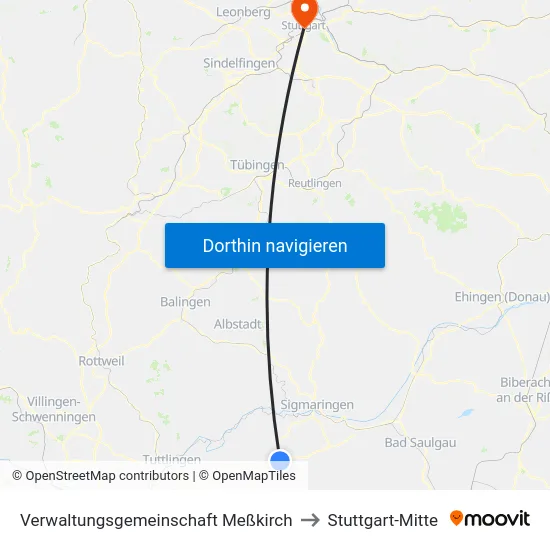 Verwaltungsgemeinschaft Meßkirch to Stuttgart-Mitte map