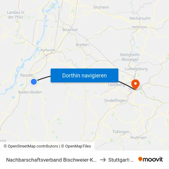 Nachbarschaftsverband Bischweier-Kuppenheim to Stuttgart-Mitte map