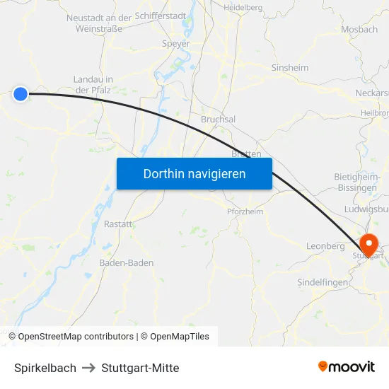 Spirkelbach to Stuttgart-Mitte map