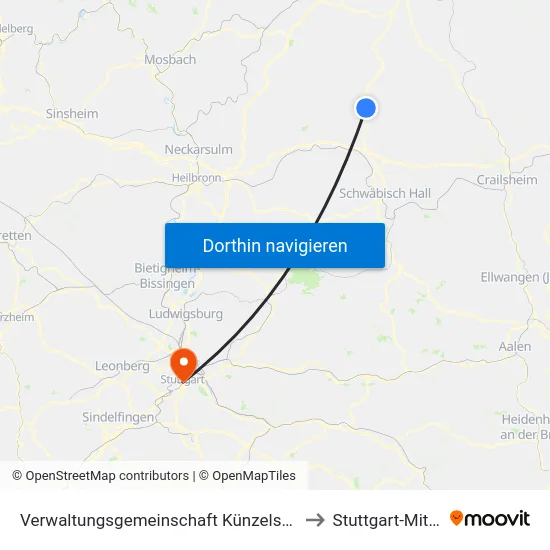 Verwaltungsgemeinschaft Künzelsau to Stuttgart-Mitte map