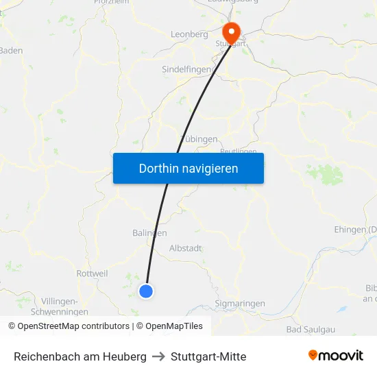 Reichenbach am Heuberg to Stuttgart-Mitte map