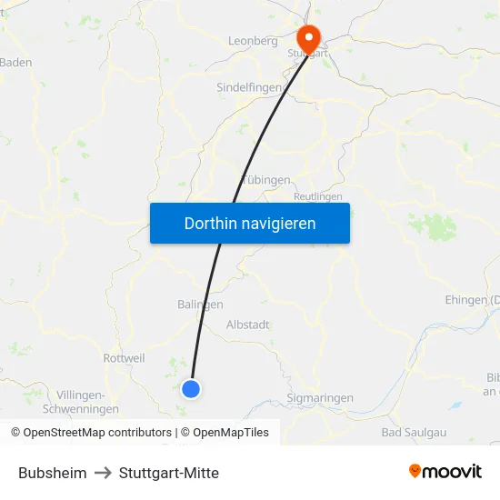 Bubsheim to Stuttgart-Mitte map