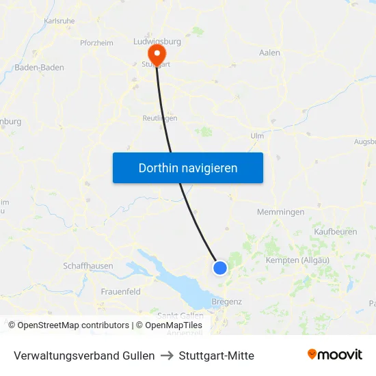 Verwaltungsverband Gullen to Stuttgart-Mitte map