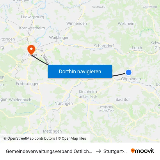 Gemeindeverwaltungsverband Östlicher Schurwald to Stuttgart-Mitte map
