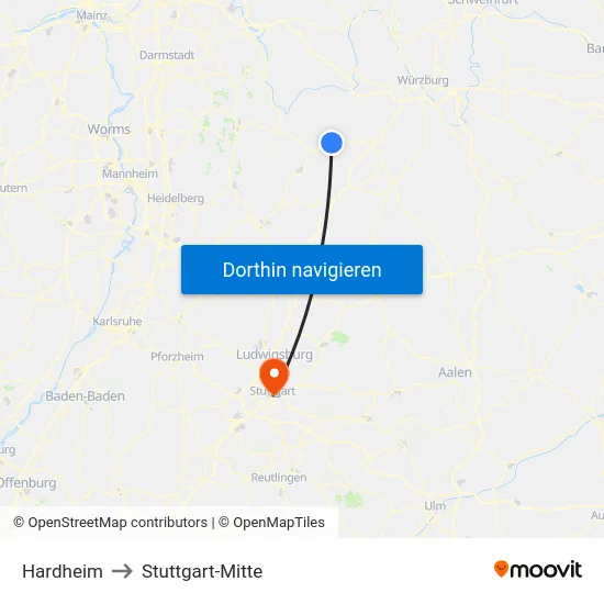 Hardheim to Stuttgart-Mitte map