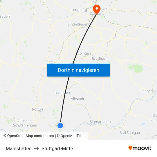 Mahlstetten to Stuttgart-Mitte map