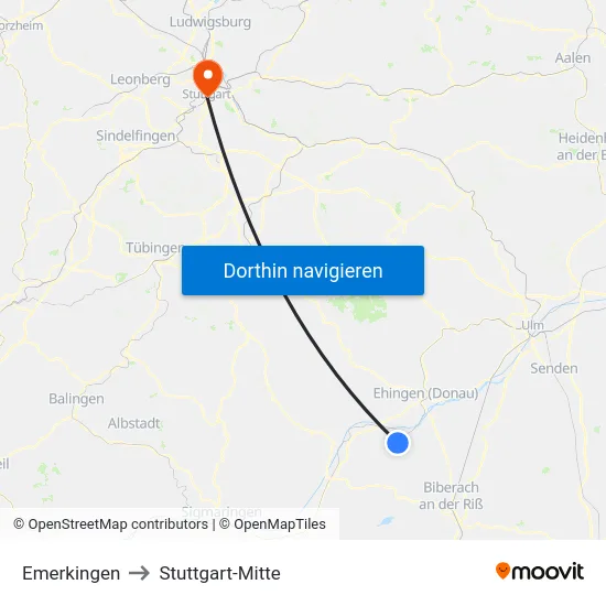 Emerkingen to Stuttgart-Mitte map