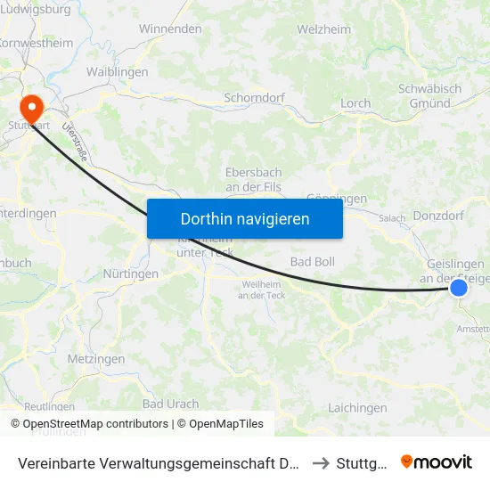 Vereinbarte Verwaltungsgemeinschaft Der Stadt Geislingen An Der Steige to Stuttgart-Mitte map