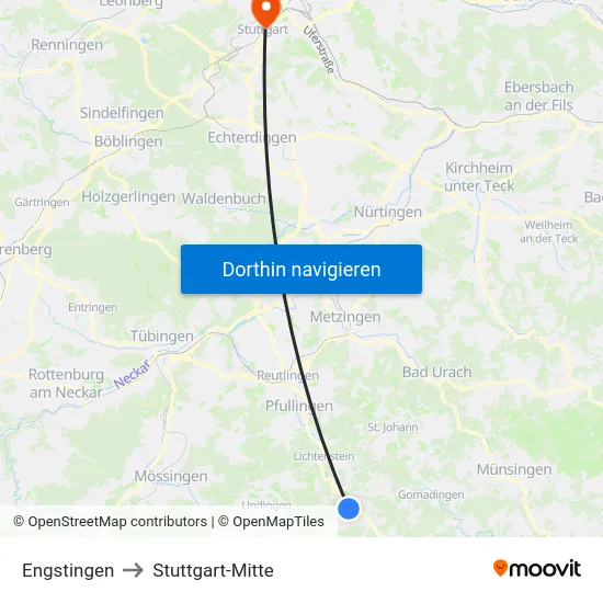 Engstingen to Stuttgart-Mitte map