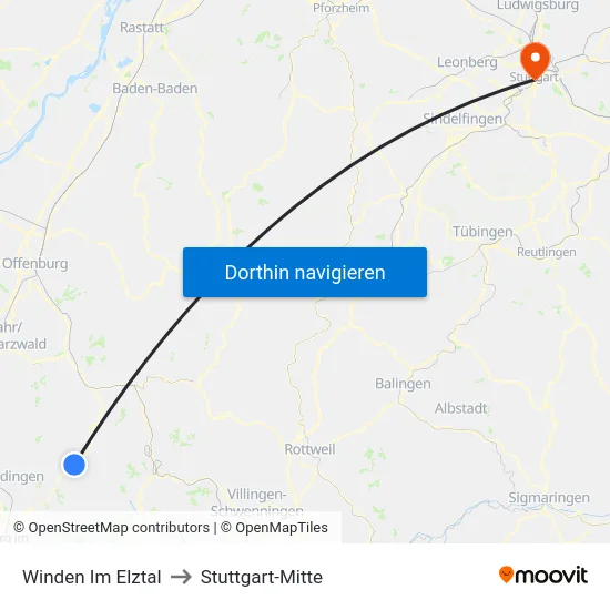Winden Im Elztal to Stuttgart-Mitte map