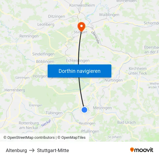 Altenburg to Stuttgart-Mitte map