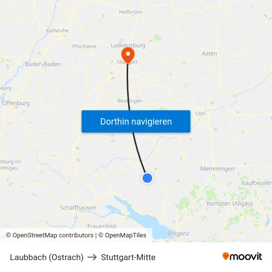 Laubbach (Ostrach) to Stuttgart-Mitte map