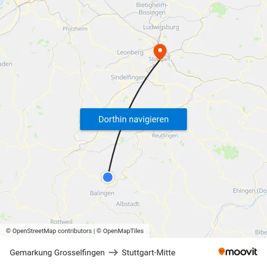Gemarkung Grosselfingen to Stuttgart-Mitte map