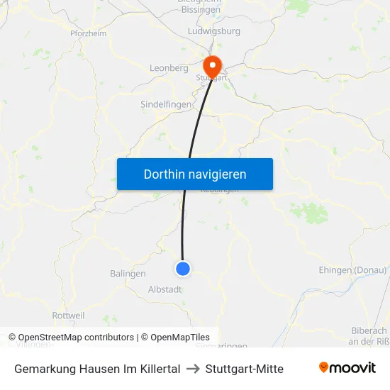 Gemarkung Hausen Im Killertal to Stuttgart-Mitte map