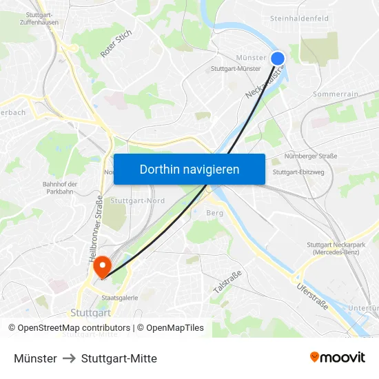 Münster to Stuttgart-Mitte map