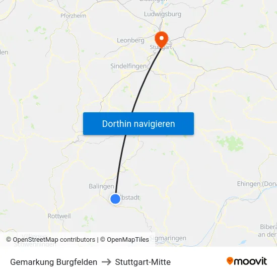 Gemarkung Burgfelden to Stuttgart-Mitte map
