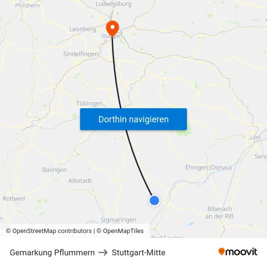 Gemarkung Pflummern to Stuttgart-Mitte map