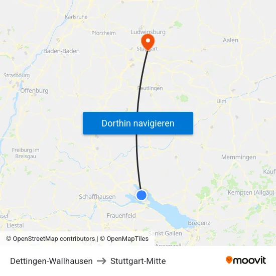 Dettingen-Wallhausen to Stuttgart-Mitte map
