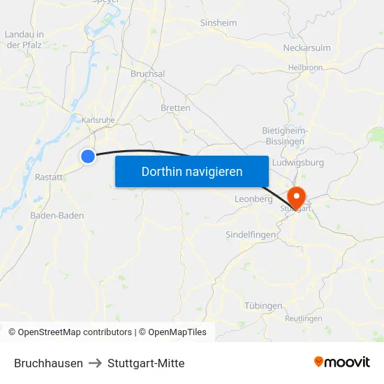 Bruchhausen to Stuttgart-Mitte map
