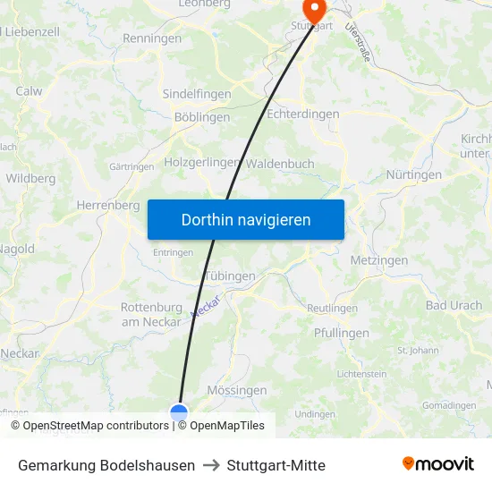 Gemarkung Bodelshausen to Stuttgart-Mitte map