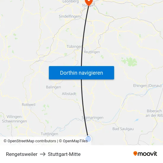 Rengetsweiler to Stuttgart-Mitte map
