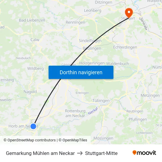 Gemarkung Mühlen am Neckar to Stuttgart-Mitte map