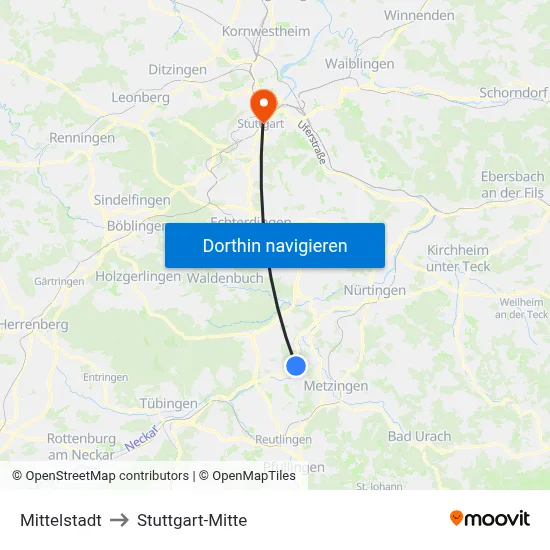 Mittelstadt to Stuttgart-Mitte map