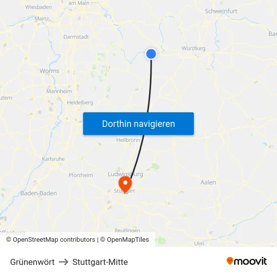 Grünenwört to Stuttgart-Mitte map