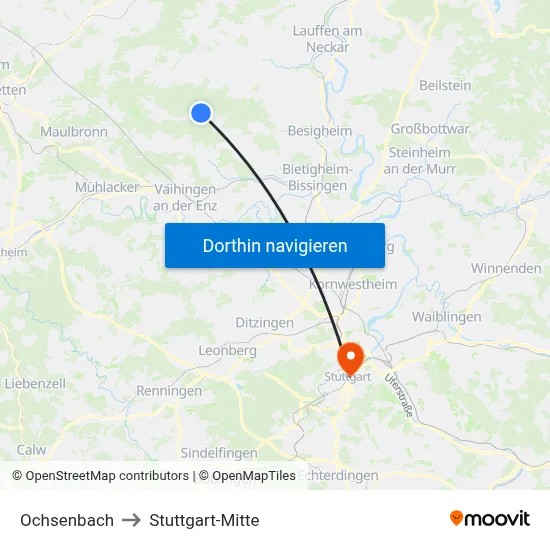 Ochsenbach to Stuttgart-Mitte map