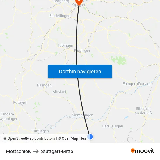 Mottschieß to Stuttgart-Mitte map