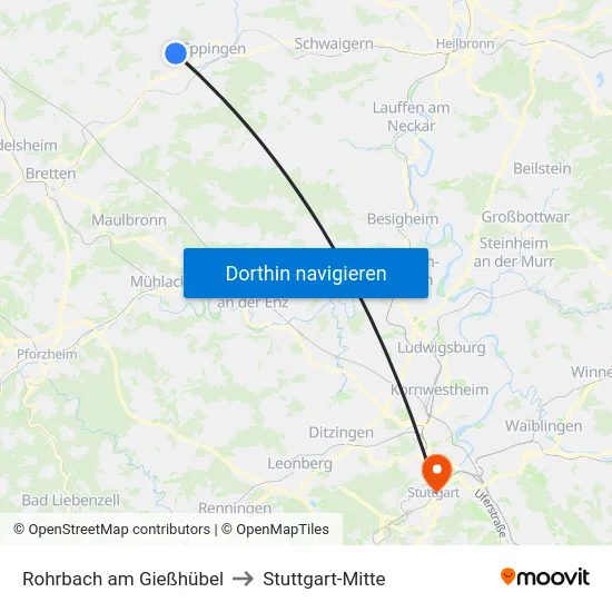 Rohrbach am Gießhübel to Stuttgart-Mitte map