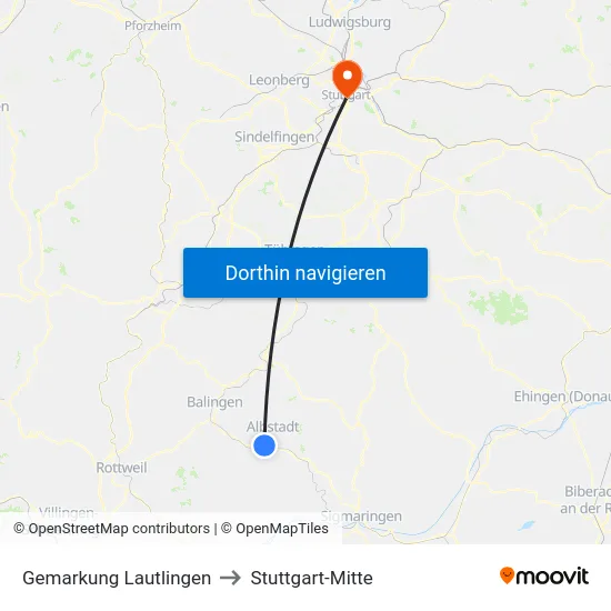 Gemarkung Lautlingen to Stuttgart-Mitte map