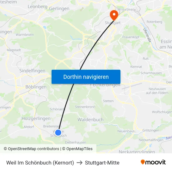 Weil Im Schönbuch (Kernort) to Stuttgart-Mitte map