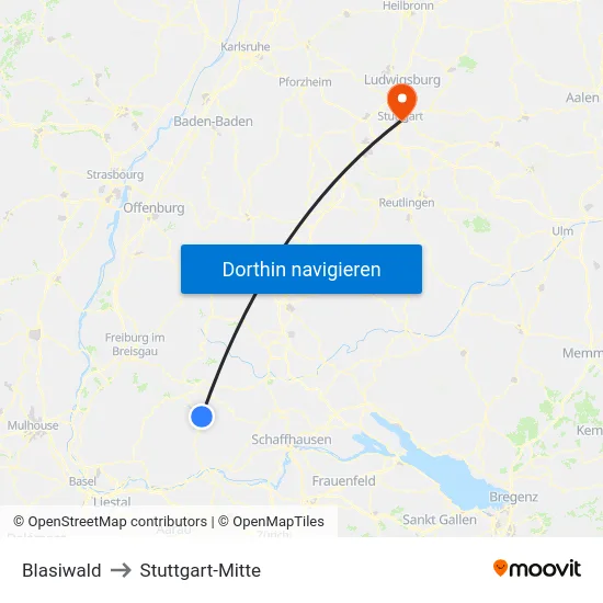 Blasiwald to Stuttgart-Mitte map