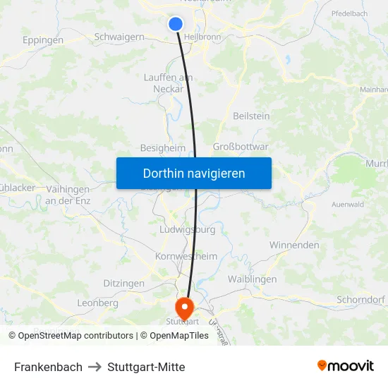 Frankenbach to Stuttgart-Mitte map