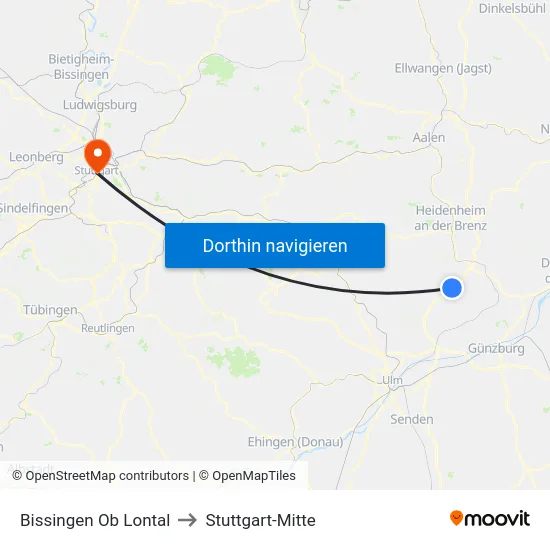 Bissingen Ob Lontal to Stuttgart-Mitte map