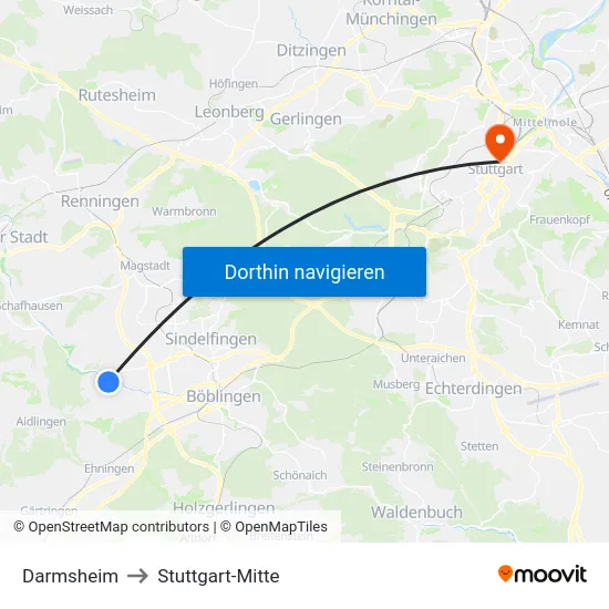 Darmsheim to Stuttgart-Mitte map
