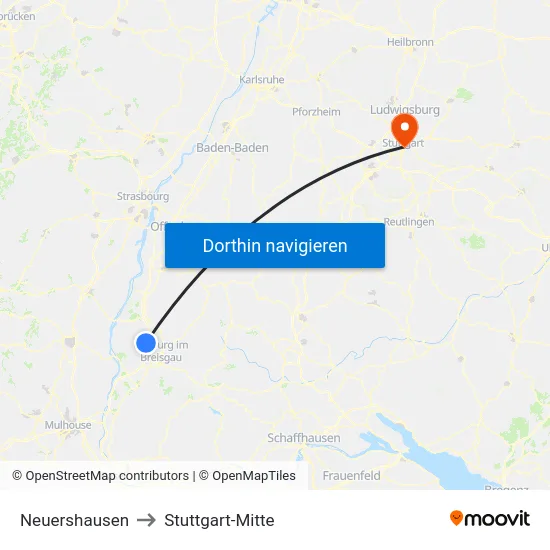 Neuershausen to Stuttgart-Mitte map