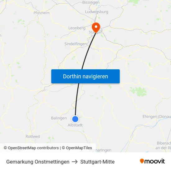 Gemarkung Onstmettingen to Stuttgart-Mitte map