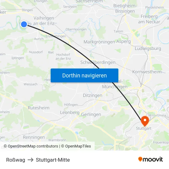 Roßwag to Stuttgart-Mitte map