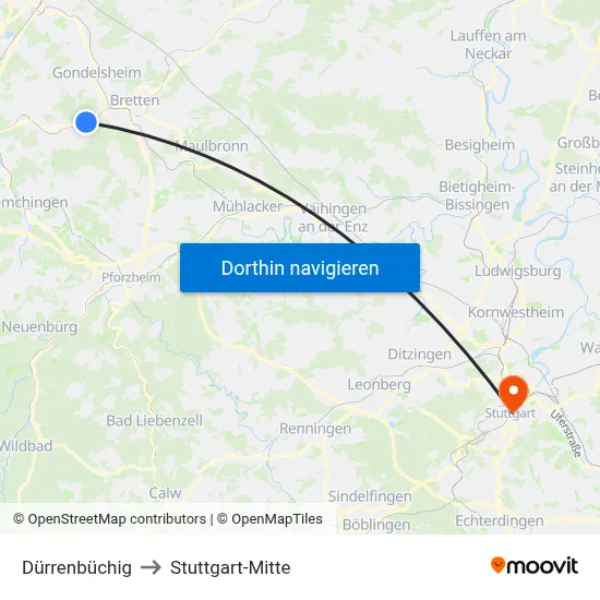 Dürrenbüchig to Stuttgart-Mitte map