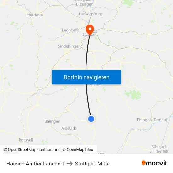 Hausen An Der Lauchert to Stuttgart-Mitte map
