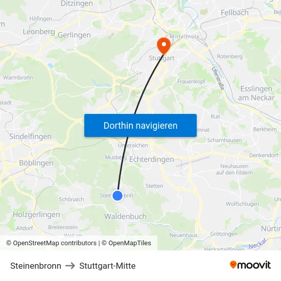 Steinenbronn to Stuttgart-Mitte map