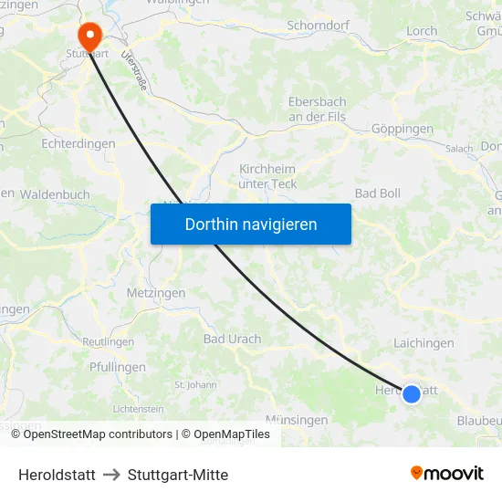 Heroldstatt to Stuttgart-Mitte map