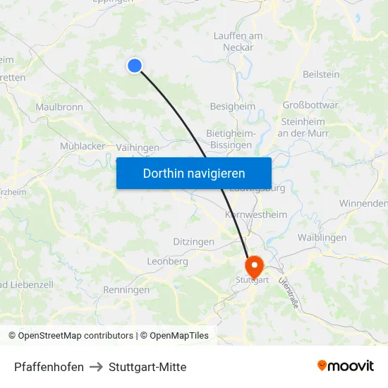 Pfaffenhofen to Stuttgart-Mitte map