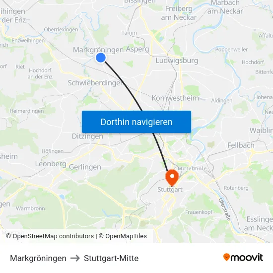 Markgröningen to Stuttgart-Mitte map