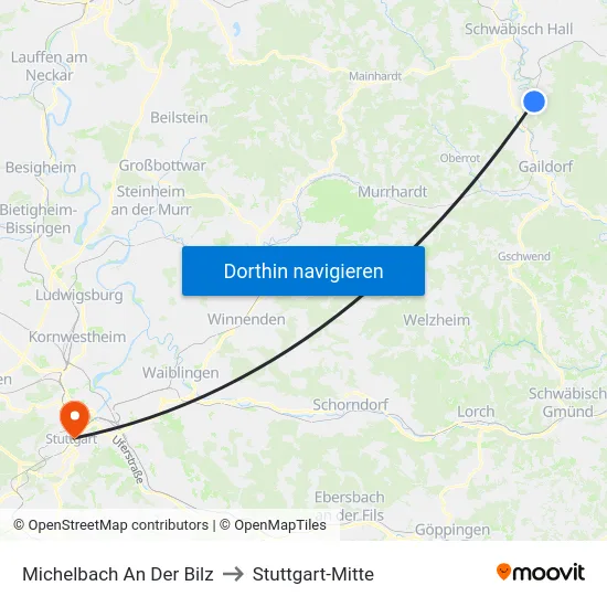 Michelbach An Der Bilz to Stuttgart-Mitte map